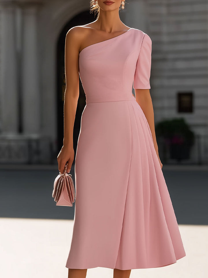 Olivia Bennet | Blush Pink One-Shoulder Midi Dress