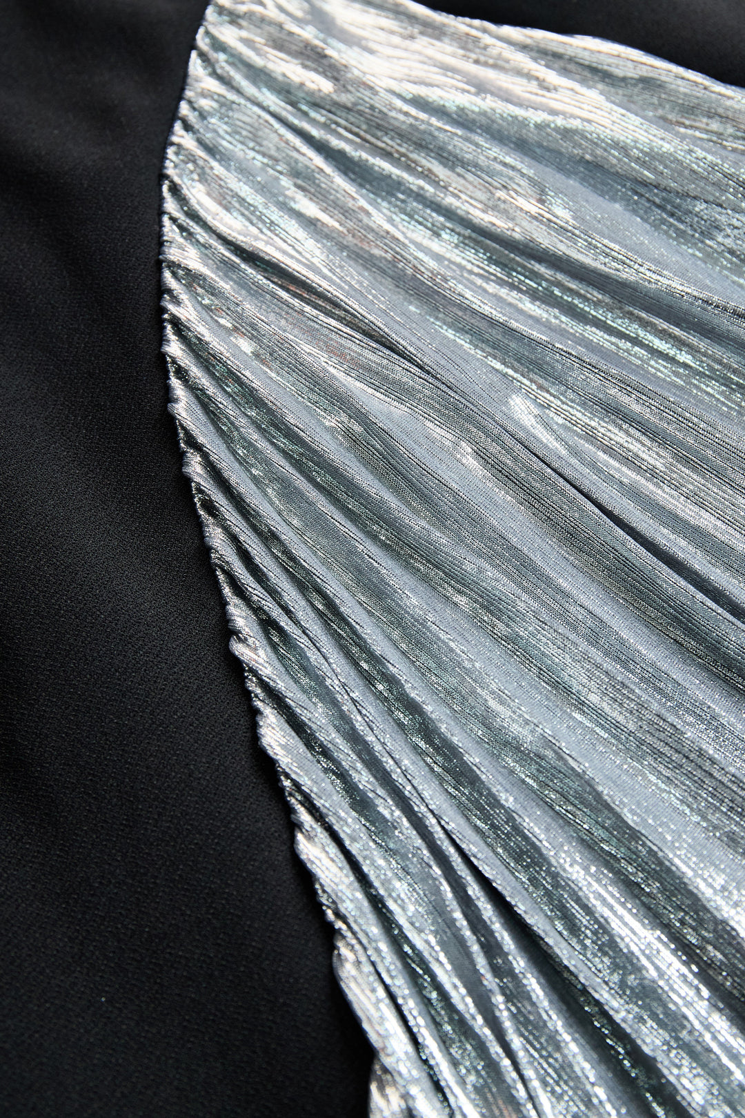 Olivia Bennet | Elegant Tuxedo-Inspired Silver Slit Gown