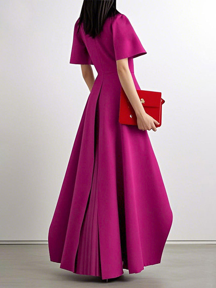 Olivia Bennet | A-Line High Waisted Pleated Solid Color Split-Joint Round-Neck Maxi Dresses