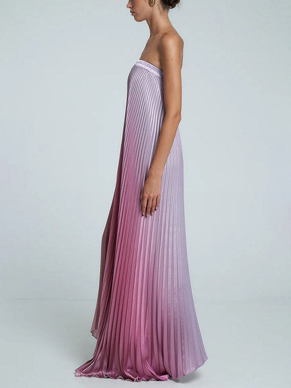 Olivia Bennet | A-Line Loose Elasticity Gradient Pleated Tube Evening Dresses Maxi Dresses