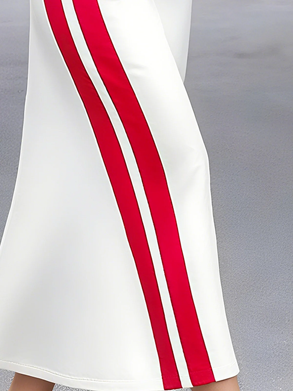 Olivia Bennet | Long Sleeves Loose Drawstring Striped Hooded Hoodies Tops Maxi Dresses