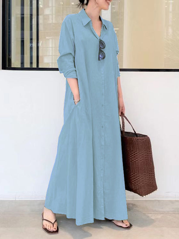 Olivia Bennet | Original Solid Color Lapel Shirt Dress