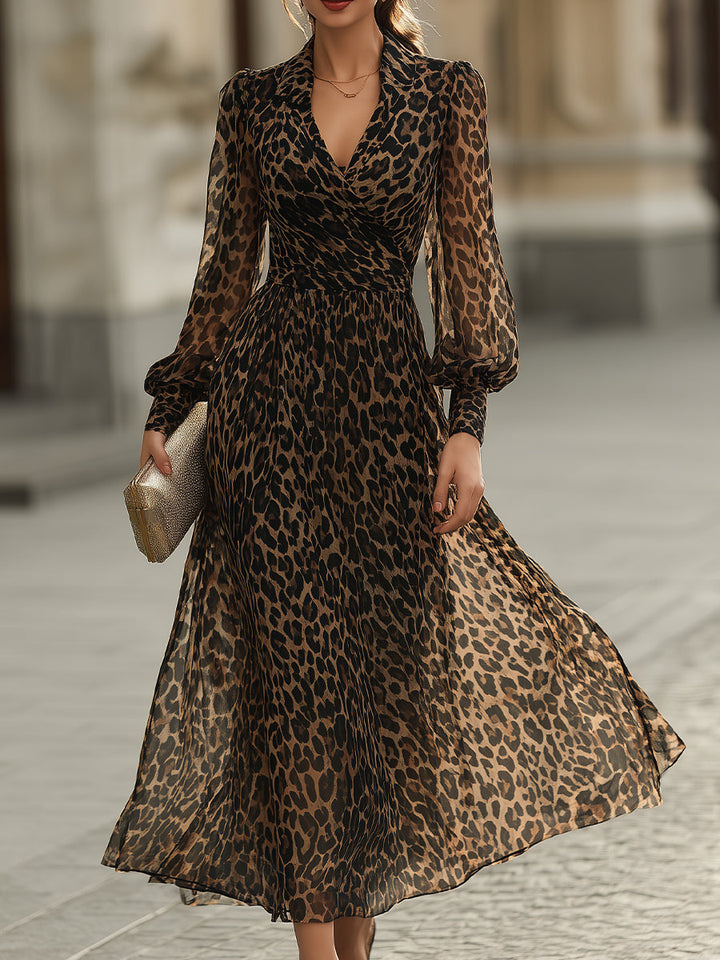 Olivia Bennet | Leopard Print Wrap Midi Dress With Long Sleeves