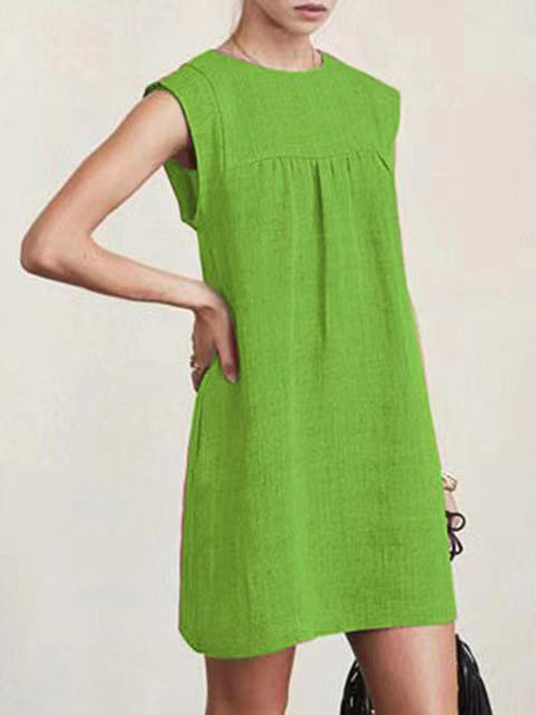 Olivia Bennet | Casual Cap Sleeve Loose Solid Color Round-Neck Mini Dresses