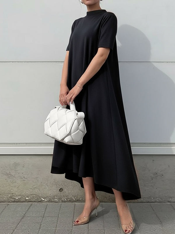 Olivia Bennet | High-Low Short Sleeves Solid Color Maxi Dresses
