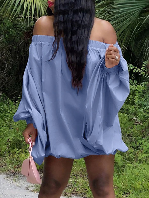 Olivia Bennet | Long Sleeves Loose Elasticity Solid Color Off-The-Shoulder Mini Dresses