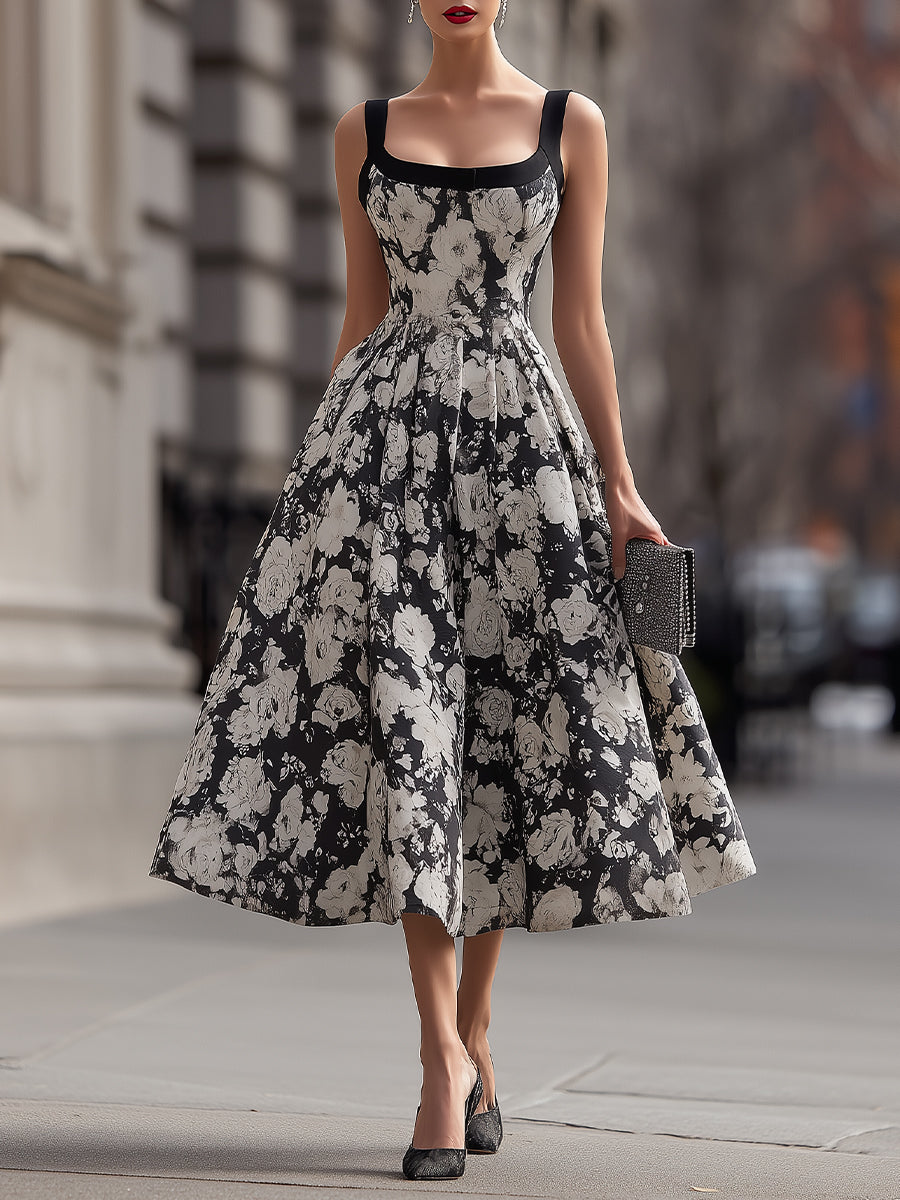 Olivia Bennet | Square Neck Floral A-Line Maxi Dress