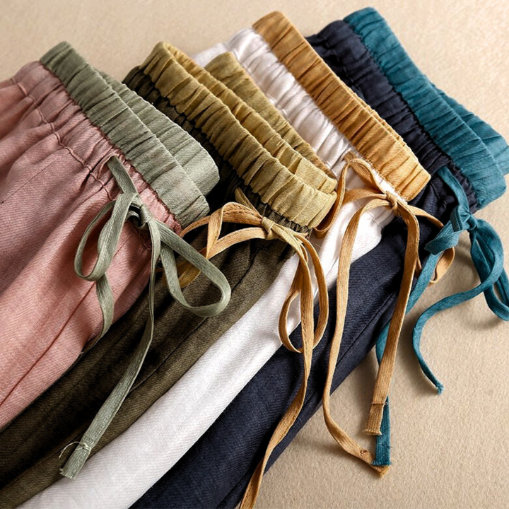 Olivia Bennet | Linen Trousers for Women in Natural Fit, Beige