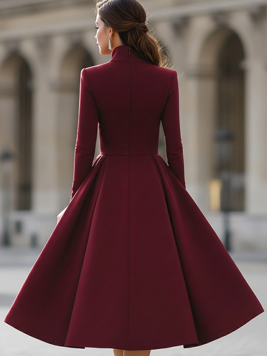 Olivia Bennet | Burgundy V-Neck Full-Skirt Midi Dress