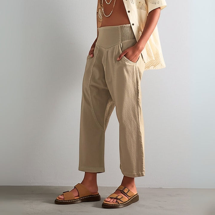 Olivia Bennet | Wide Leg Pant for Women in Soft Fabric, Relaxed Fit, Neutral Color
