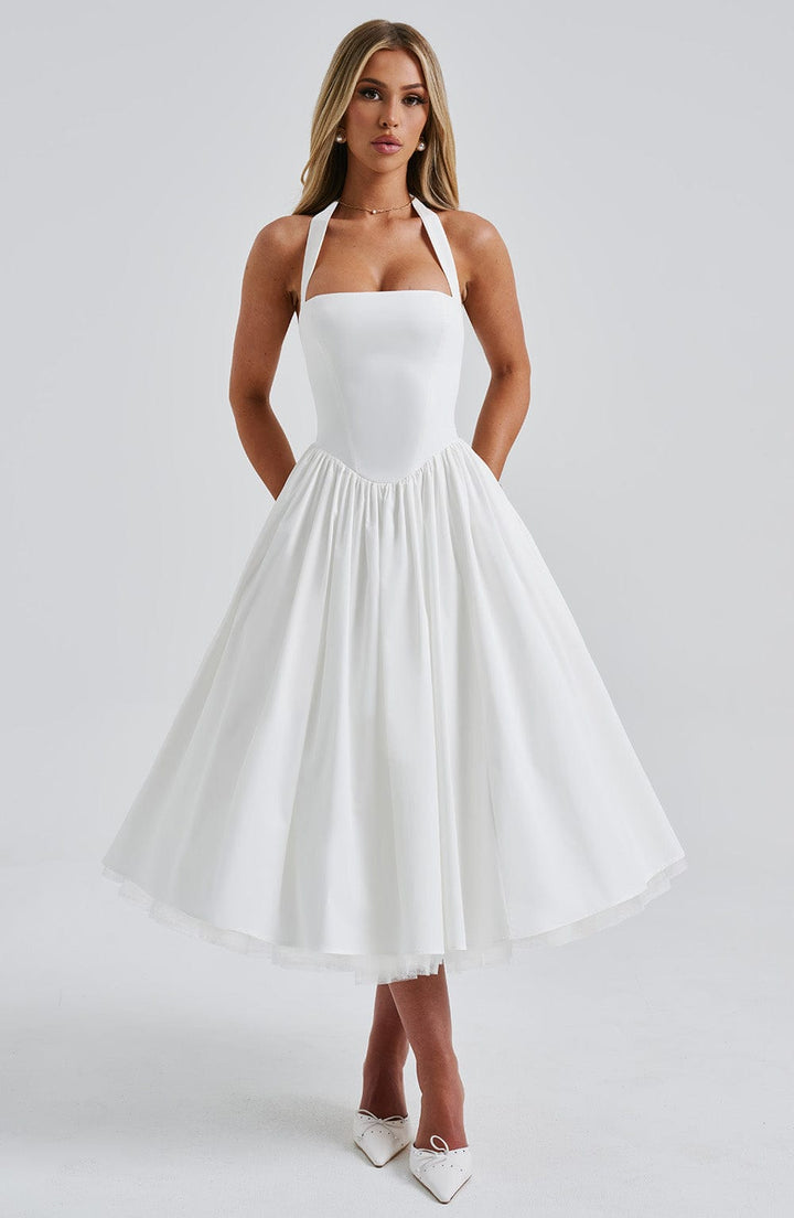 Women Wedding Guest Halter Midi Dress