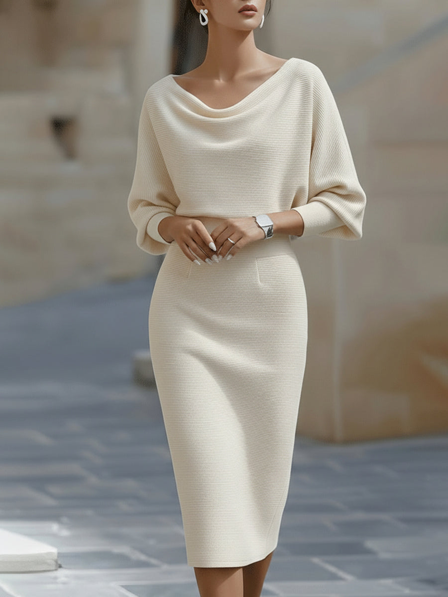 Olivia Bennet | White Draped Batwing Jersey Midi Dress