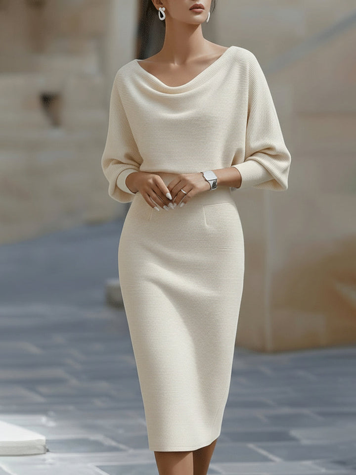 Olivia Bennet | White Draped Batwing Jersey Midi Dress