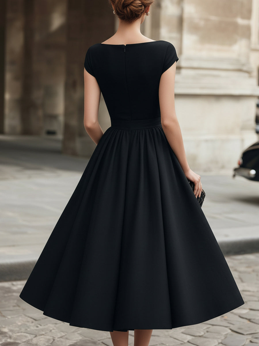 Olivia Bennet | Cap-Sleeve Bow-Waist Midi Dress