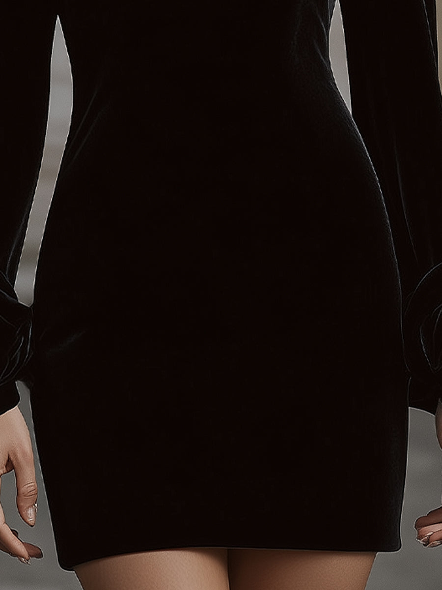 Olivia Bennet | Embellished Neckline, Floral Cuff Velvet Mini Dress