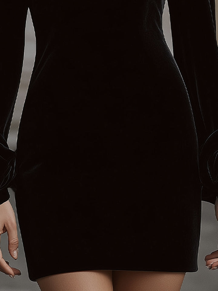 Olivia Bennet | Embellished Neckline, Floral Cuff Velvet Mini Dress