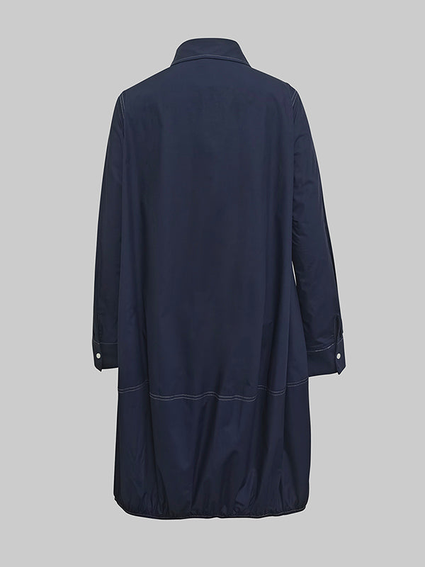 Olivia Bennet | Long Sleeves Loose Buttoned Pockets Solid Color Lapel Midi Dresses