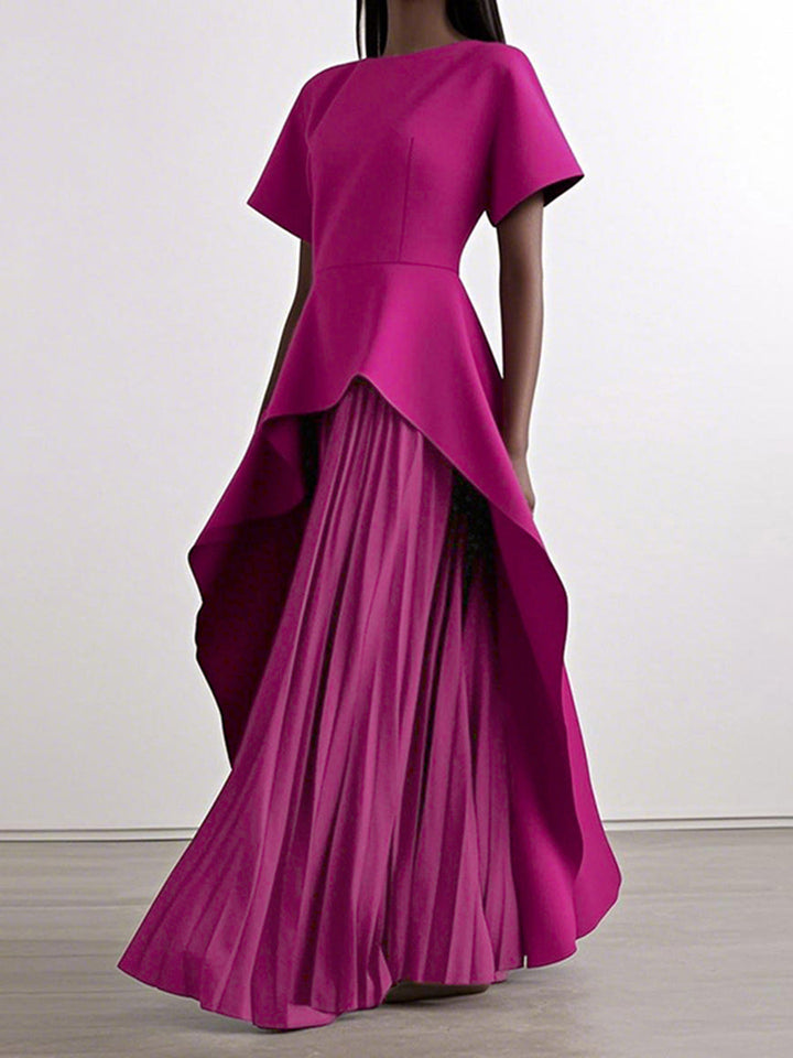 Olivia Bennet | A-Line High Waisted Pleated Solid Color Split-Joint Round-Neck Maxi Dresses