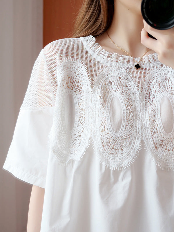 Olivia Bennet | Original Solid Lace Split-Side Short Sleeve A-Line Mini Dress
