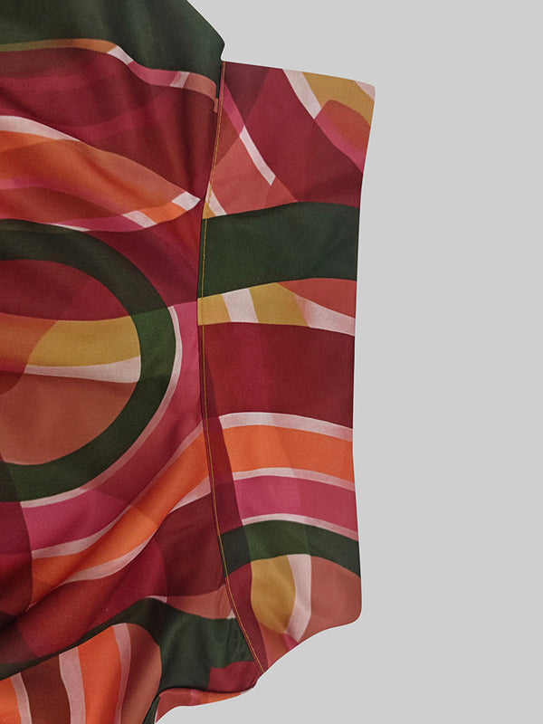 Olivia Bennet | A-Line Long Sleeves Contrast Color High Neck Midi Dresses