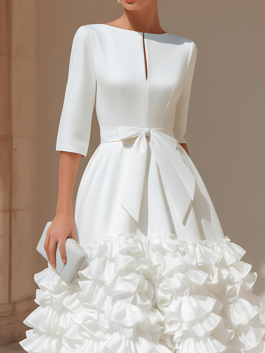 Olivia Bennet | Belted Ruffled-Hem Midi Dress