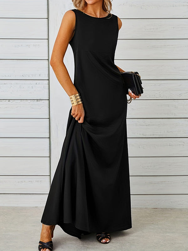 Olivia Bennet | A-Line Loose Solid Color Round-Neck Maxi Dresses