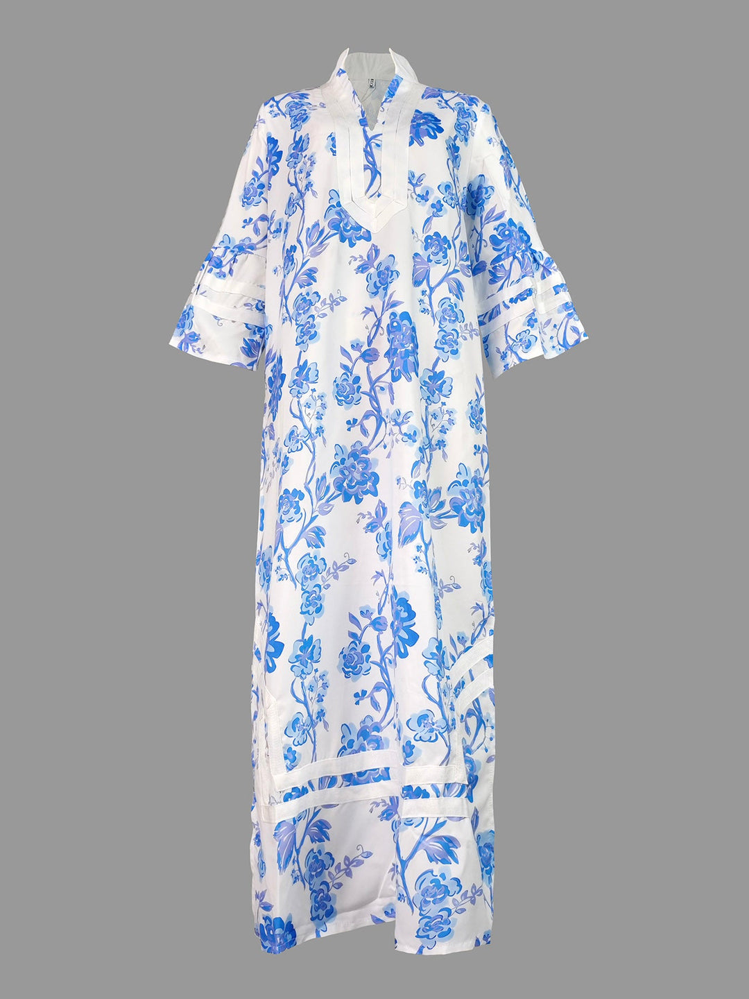 Olivia Bennet | Flared Sleeves Loose Flower Print Split-Joint Split-side Deep V-Neck Midi Dresses