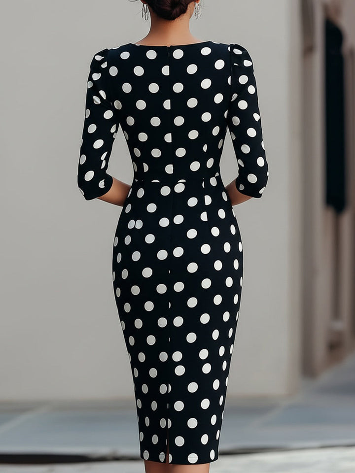 Olivia Bennet | Black & White Polka Dot Midi Sheath Dress
