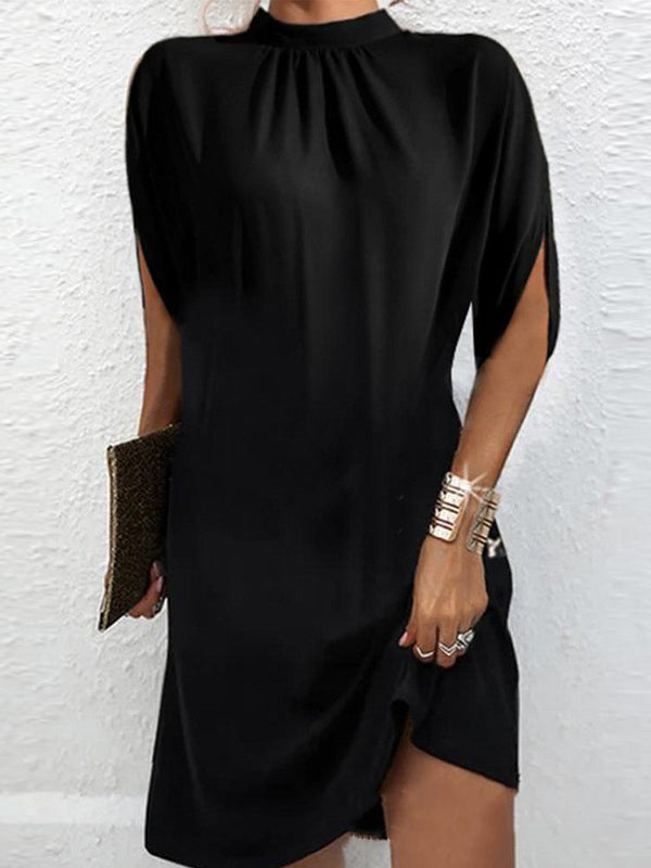 Olivia Bennet | Loose Raglan Sleeve Solid Color Mock Neck Mini Dresses