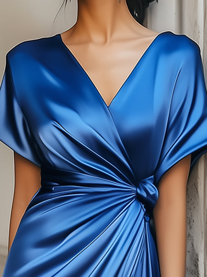 Olivia Bennet | Elegant Sapphire Lace-up Satin Dress