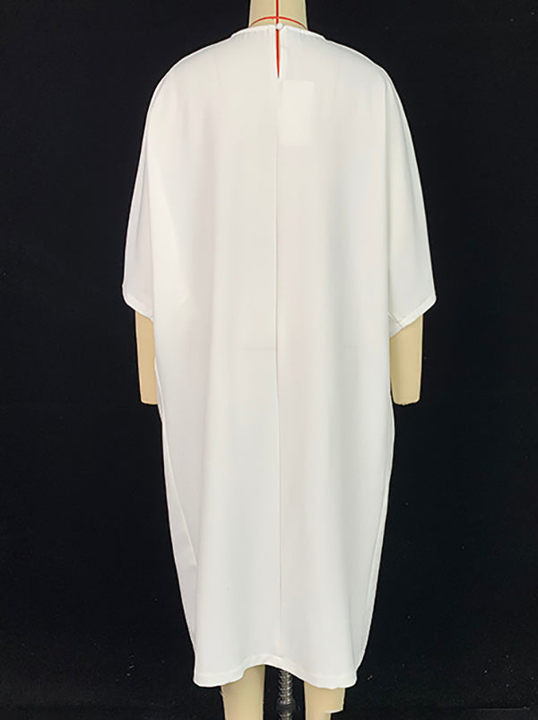 Olivia Bennet | Loose Three-Quarter Sleeves Printed Split-Front Round-Neck Midi Dresses