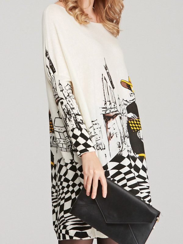 Olivia Bennet | Vintage Loose Printed Split-Joint Sweater