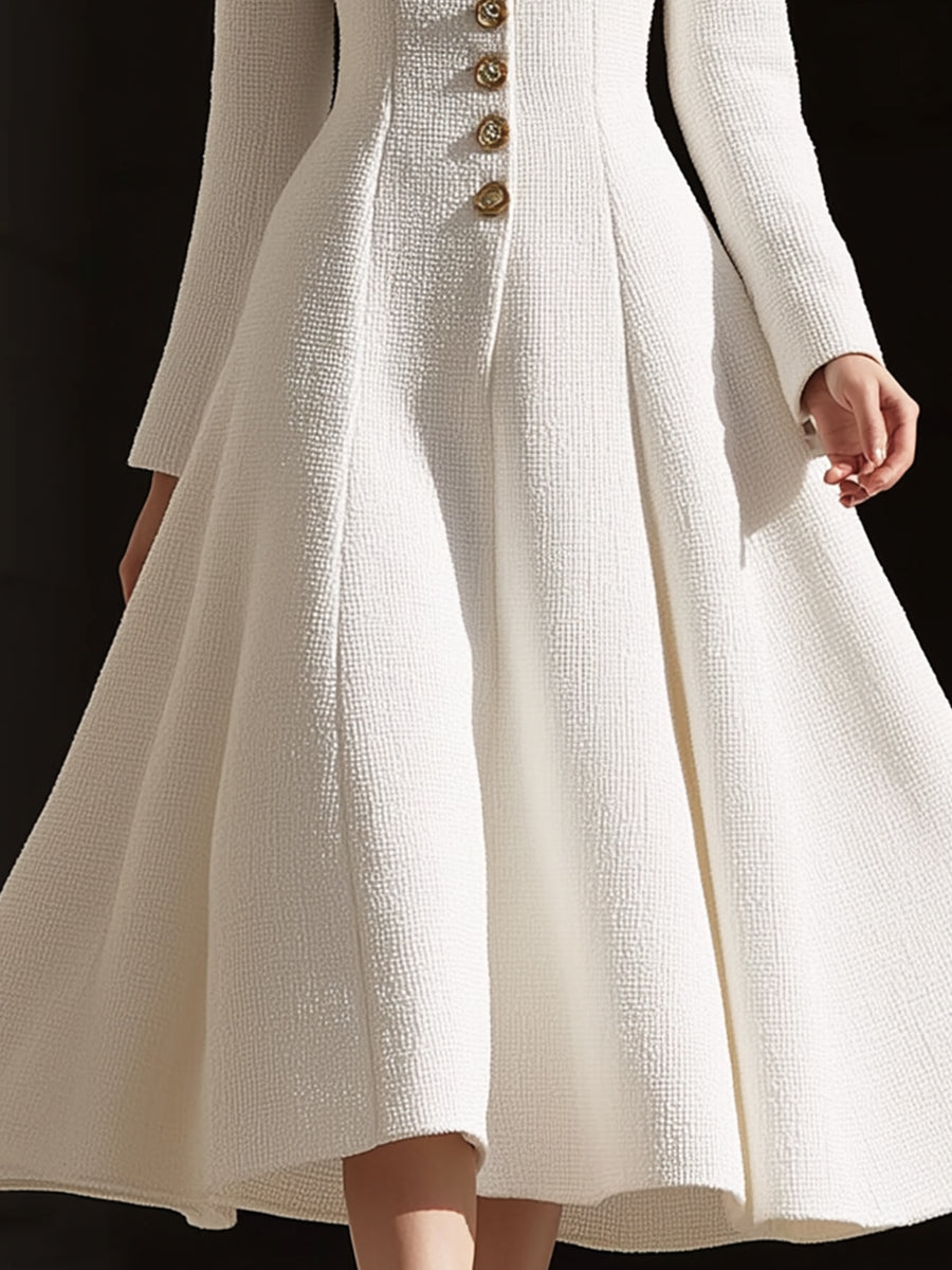 Olivia Bennet | Ivory Tweed Tailored Lapel Midi Dress