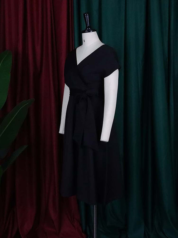 Olivia Bennet | Bowknot Lace-Up Solid Color V-Neck Midi Dresses