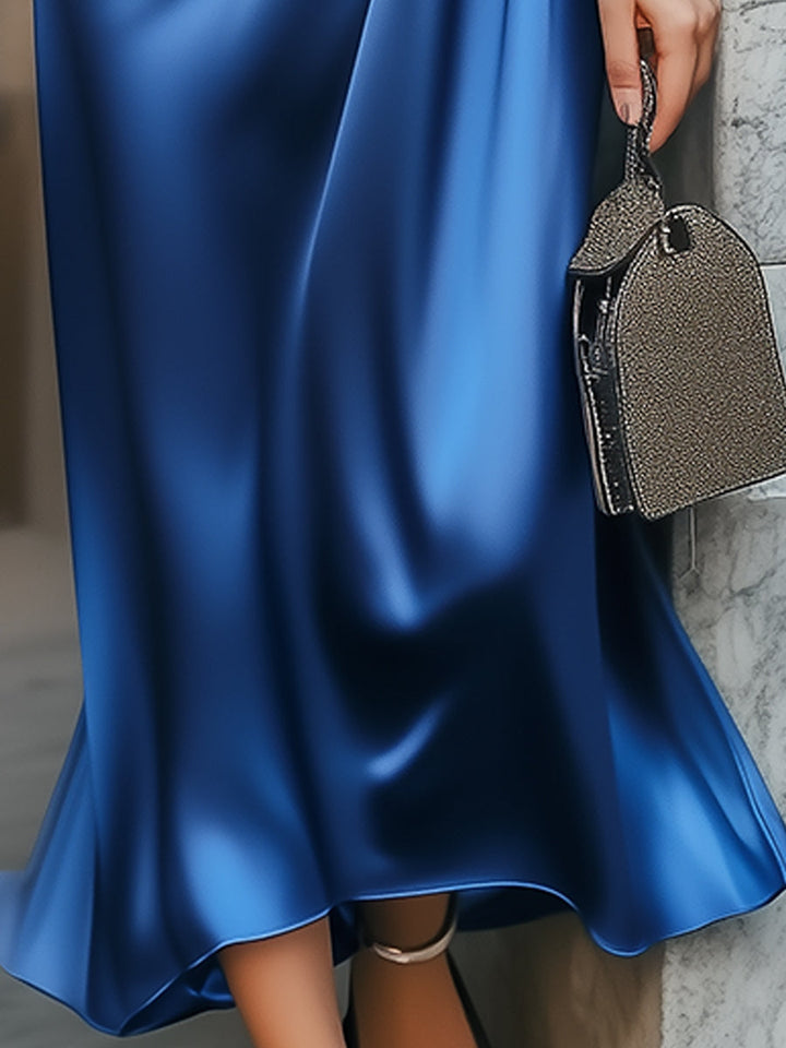 Olivia Bennet | Elegant Sapphire Lace-up Satin Dress