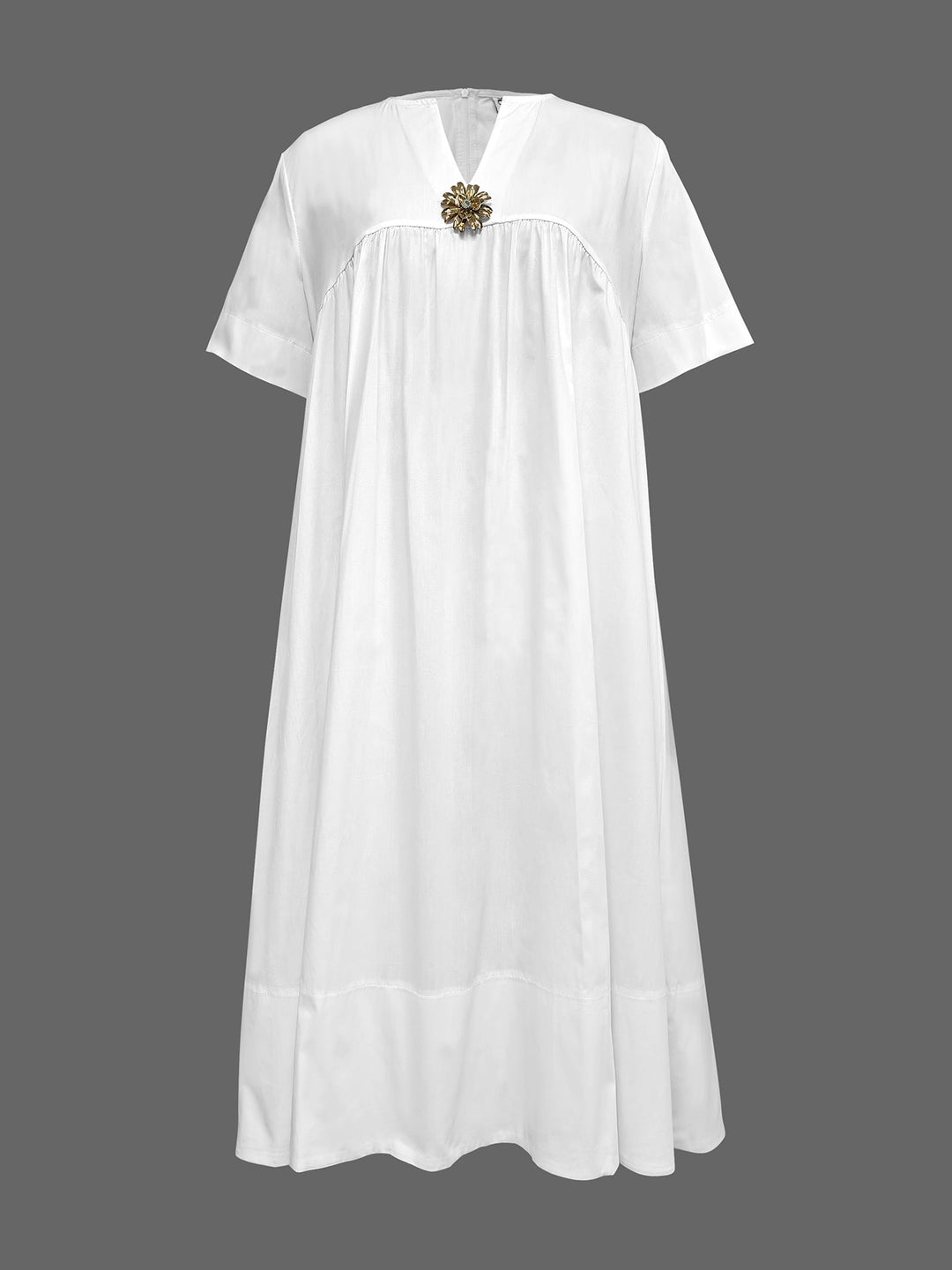 Olivia Bennet | Loose Short Sleeves Solid Color Deep V-Neck Midi Dresses Shirt Dress