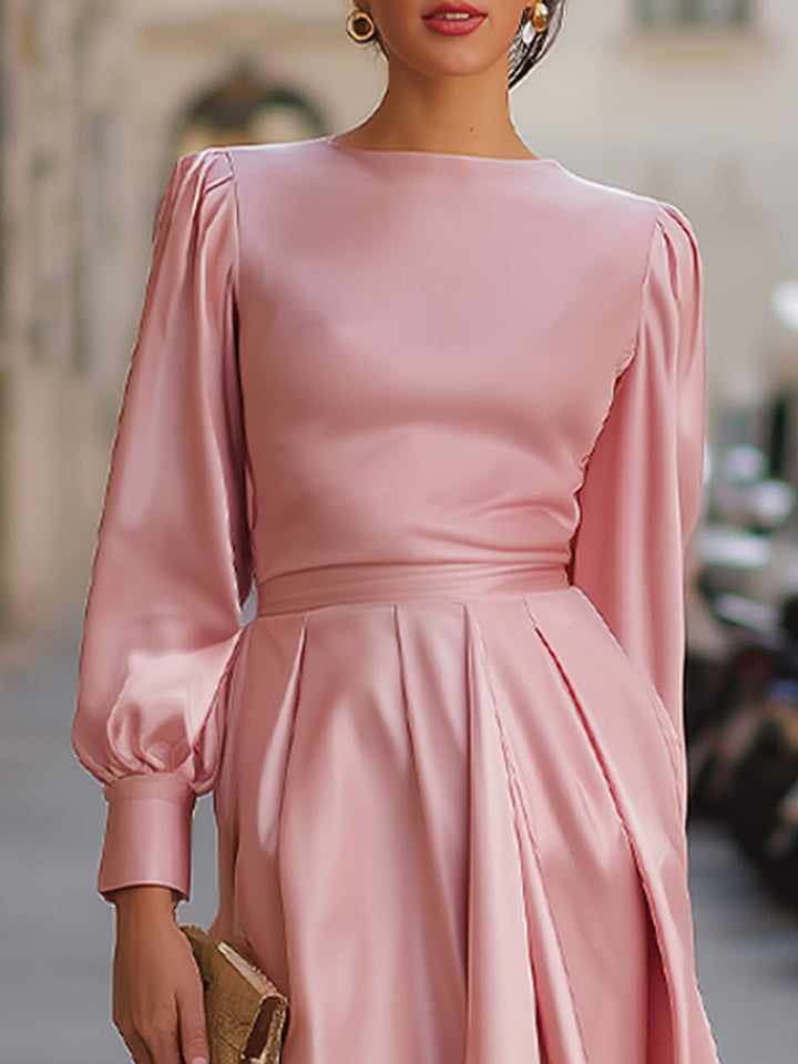 Olivia Bennet | Black High-Low Hem Long-Sleeve Satin Dress