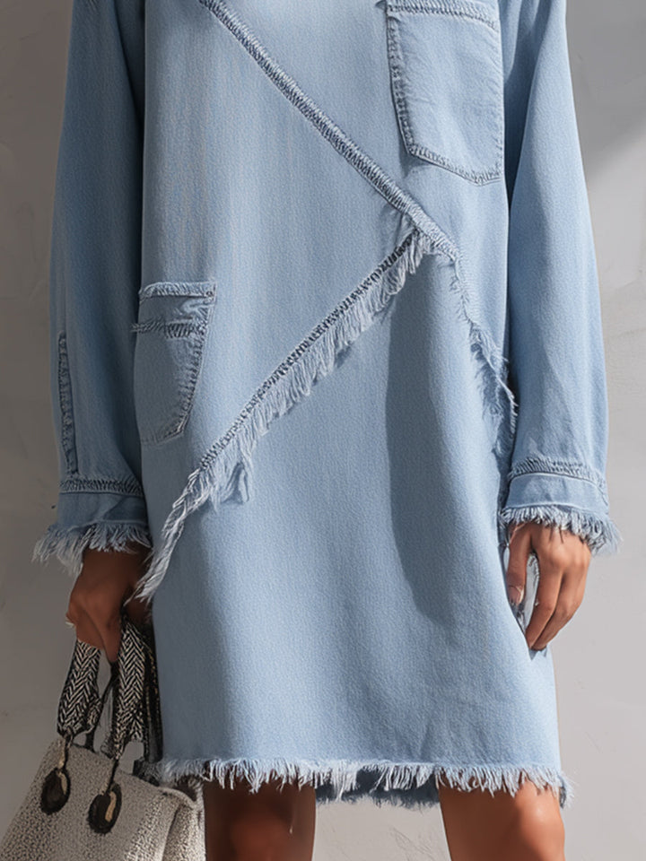 Olivia Bennet | Light Blue Raw-Edge Mini Denim Dress