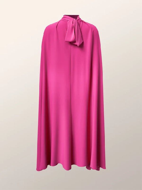 Olivia Bennet | Simple Batwing Sleeves Lace-Up Solid Color High-Neck Midi Dresses
