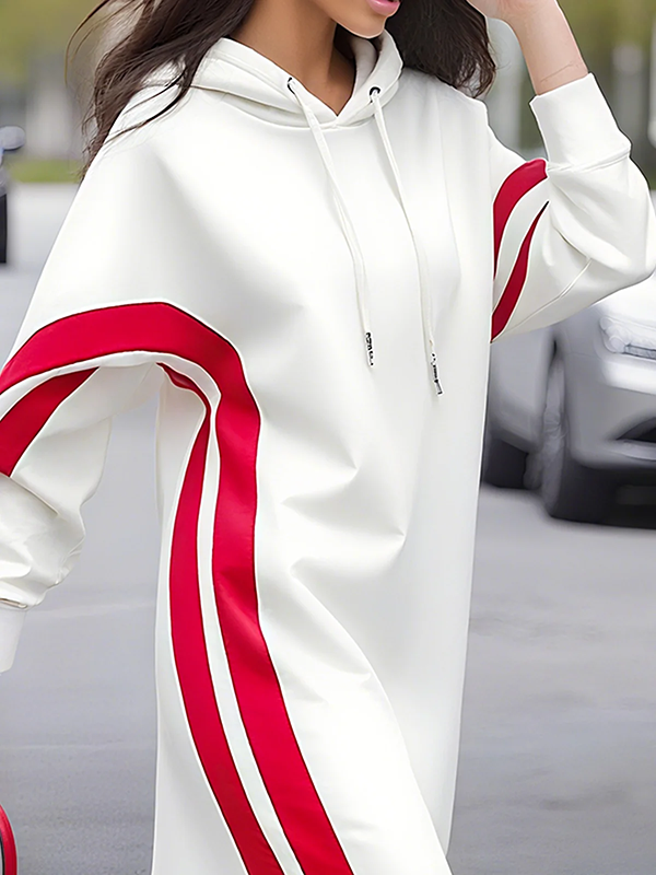 Olivia Bennet | Long Sleeves Loose Drawstring Striped Hooded Hoodies Tops Maxi Dresses