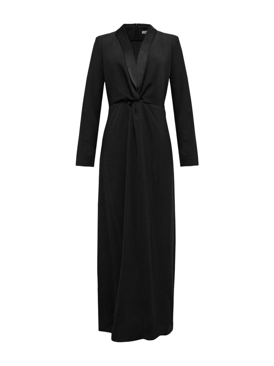 Olivia Bennet | Long Sleeves Skinny Solid Color Deep V-Neck Maxi Dresses