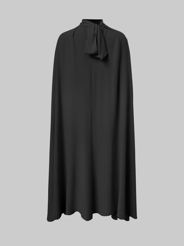 Olivia Bennet | Simple Batwing Sleeves Lace-Up Solid Color High-Neck Midi Dresses