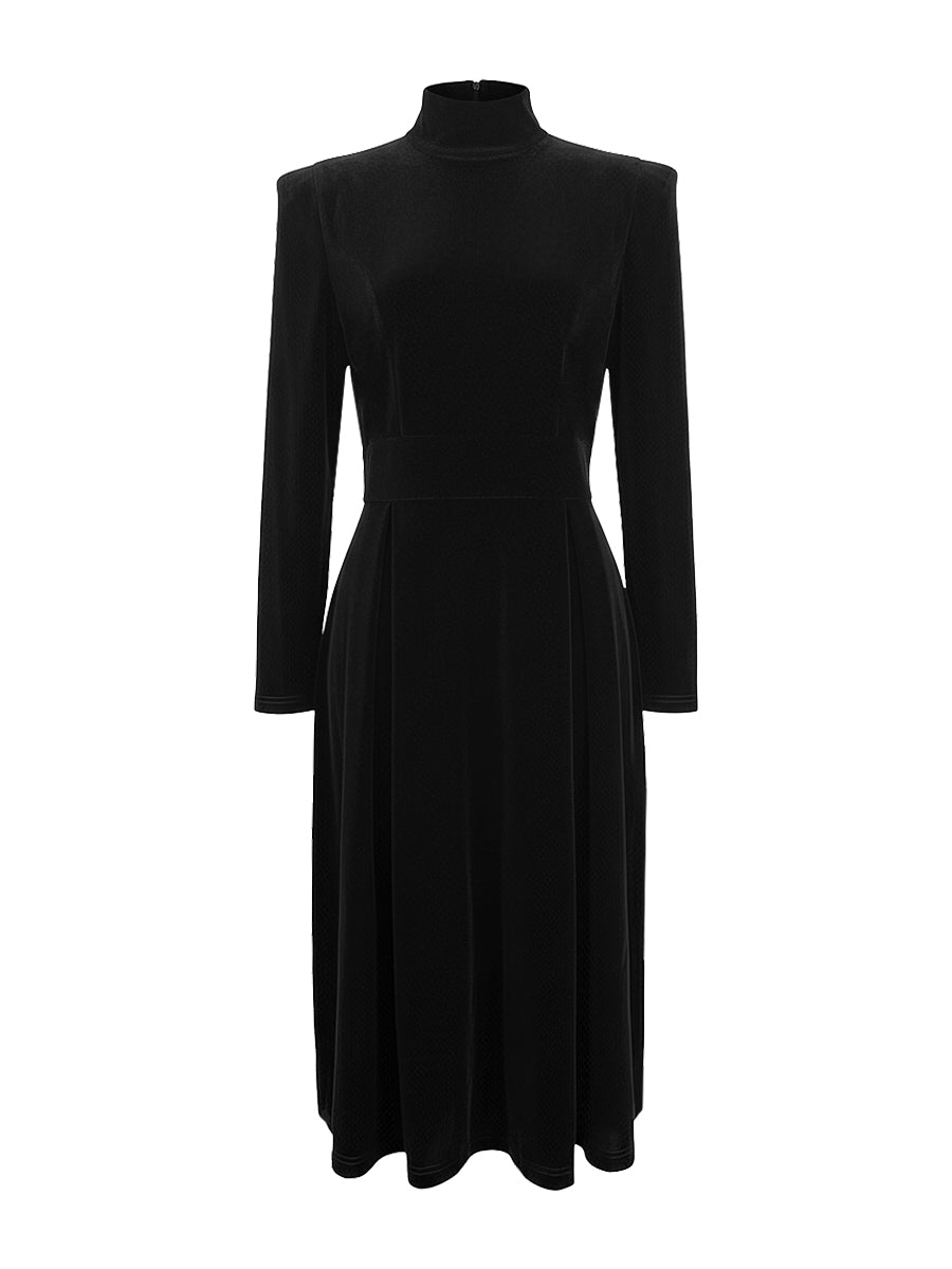 Olivia Bennet | Long Sleeves Skinny Solid Color High Neck Midi Dresses
