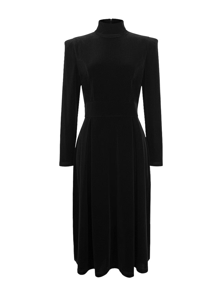 Olivia Bennet | Long Sleeves Skinny Solid Color High Neck Midi Dresses