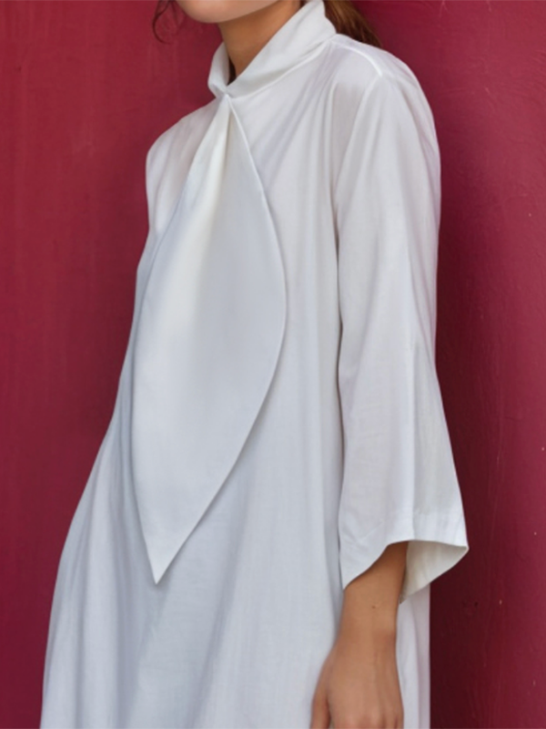 Olivia Bennet | Loose Three-Quarter Sleeves Solid Color Stand Collar Mini Dresses Shirt Dress