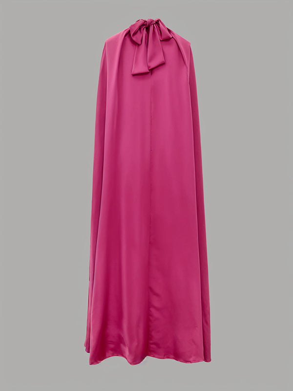 Olivia Bennet | Simple Batwing Sleeves Lace-Up Solid Color High-Neck Midi Dresses