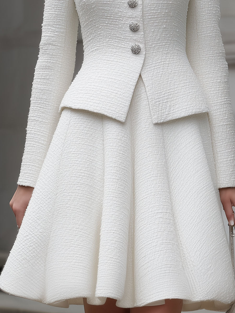 Olivia Bennet | White Textured Tweed Two-Piece Set