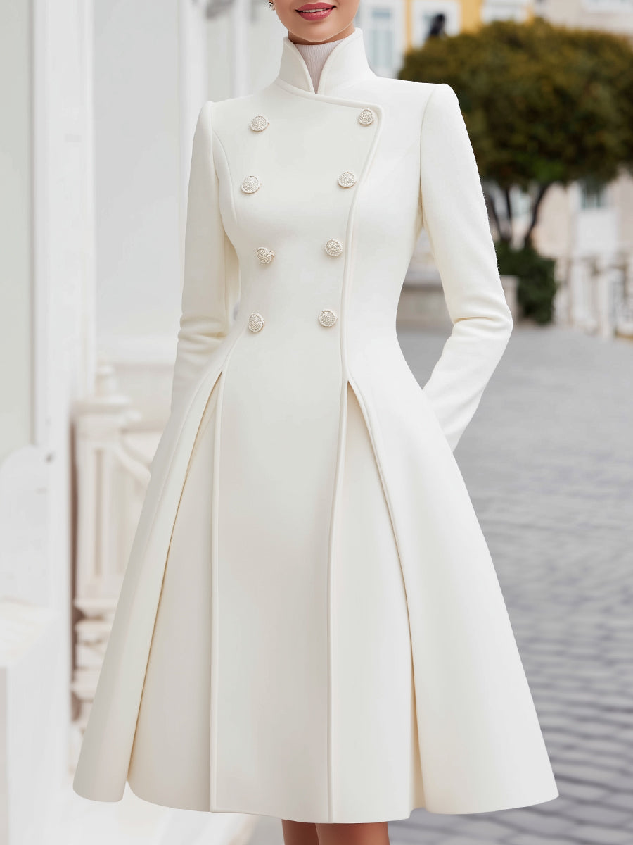 Olivia Bennet | Elegant Double-Breasted Flared A-Line Coat Dress