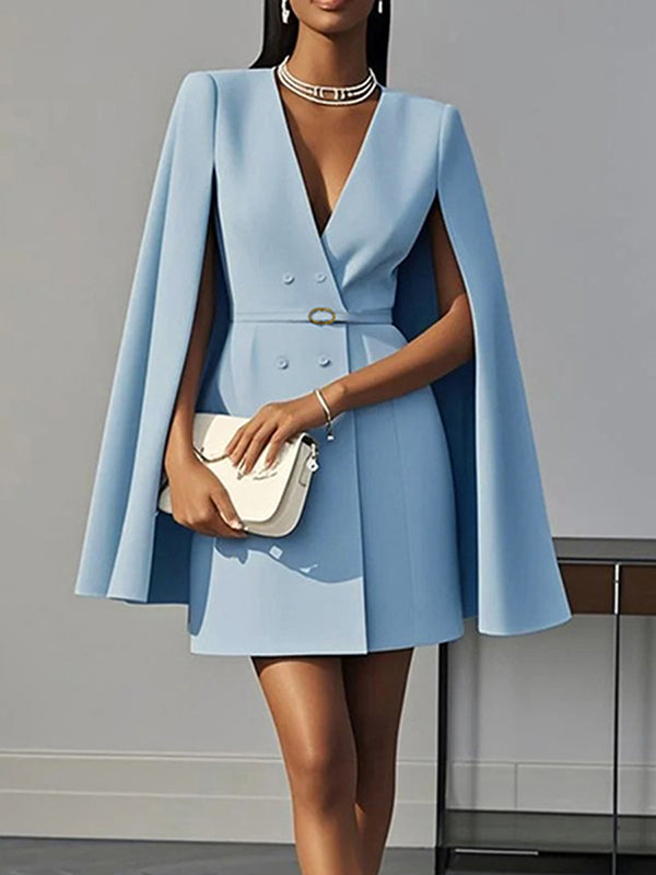 Olivia Bennet | Cape Split-Joint Tied Waist V-Neck Mini Dresses