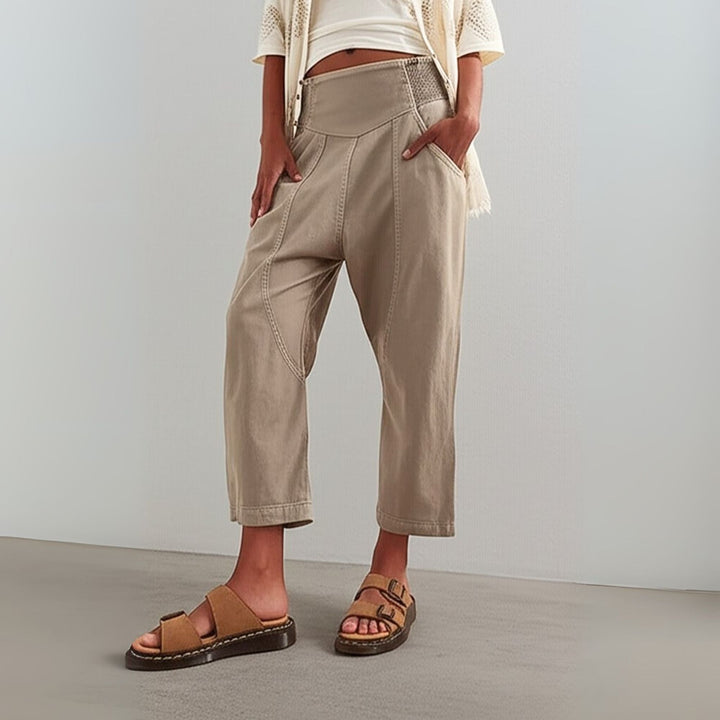 Olivia Bennet | Wide Leg Pant for Women in Soft Fabric, Relaxed Fit, Neutral Color